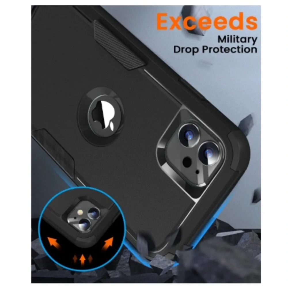 3 in 1 Tough Rugged Non-Slip Protective Case Cover,6.1 Inch,Black